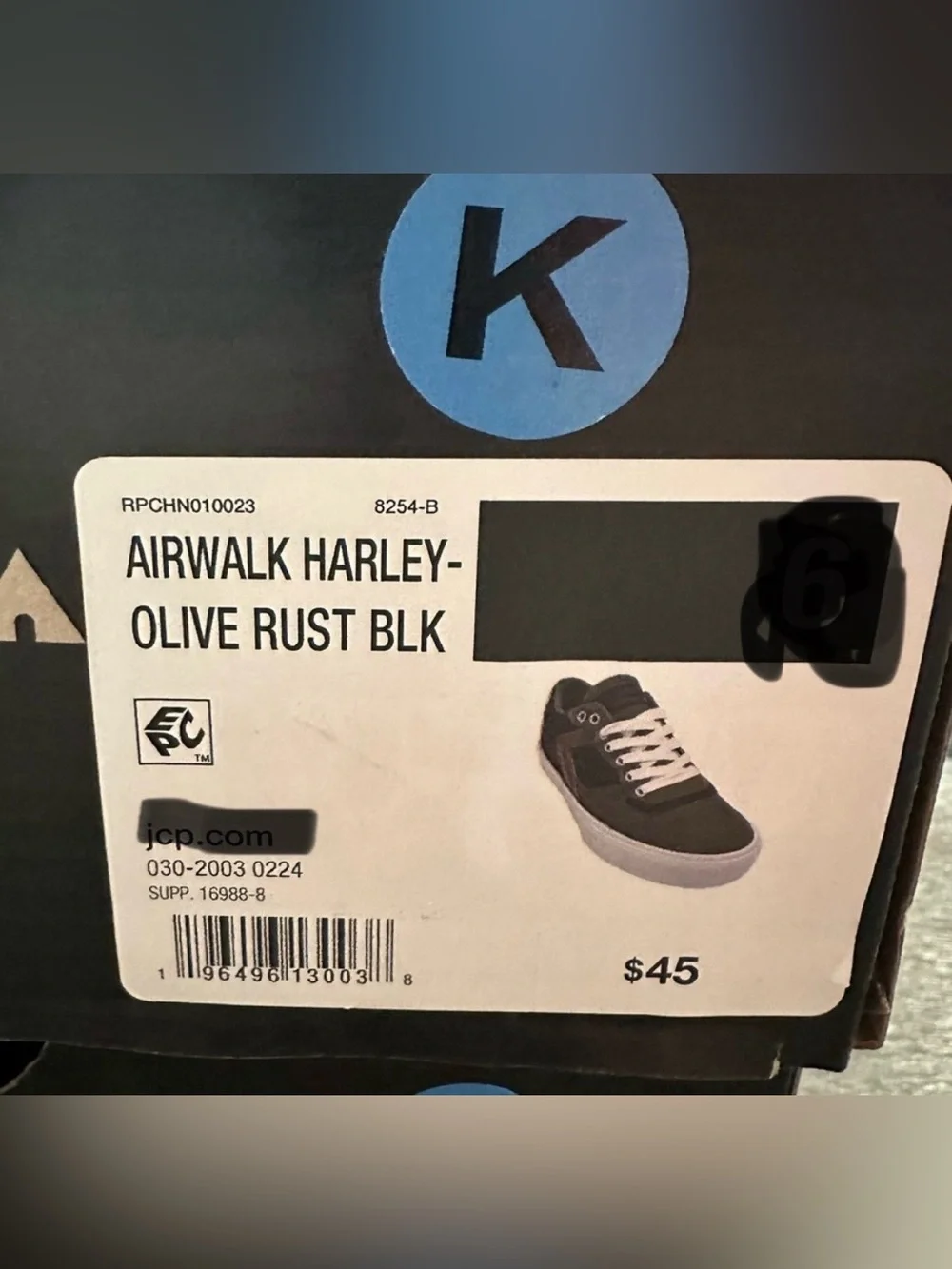 Airwalk Boys Harley Olive/Rust/Black Sneakers NWT Size Big Boys 6.5